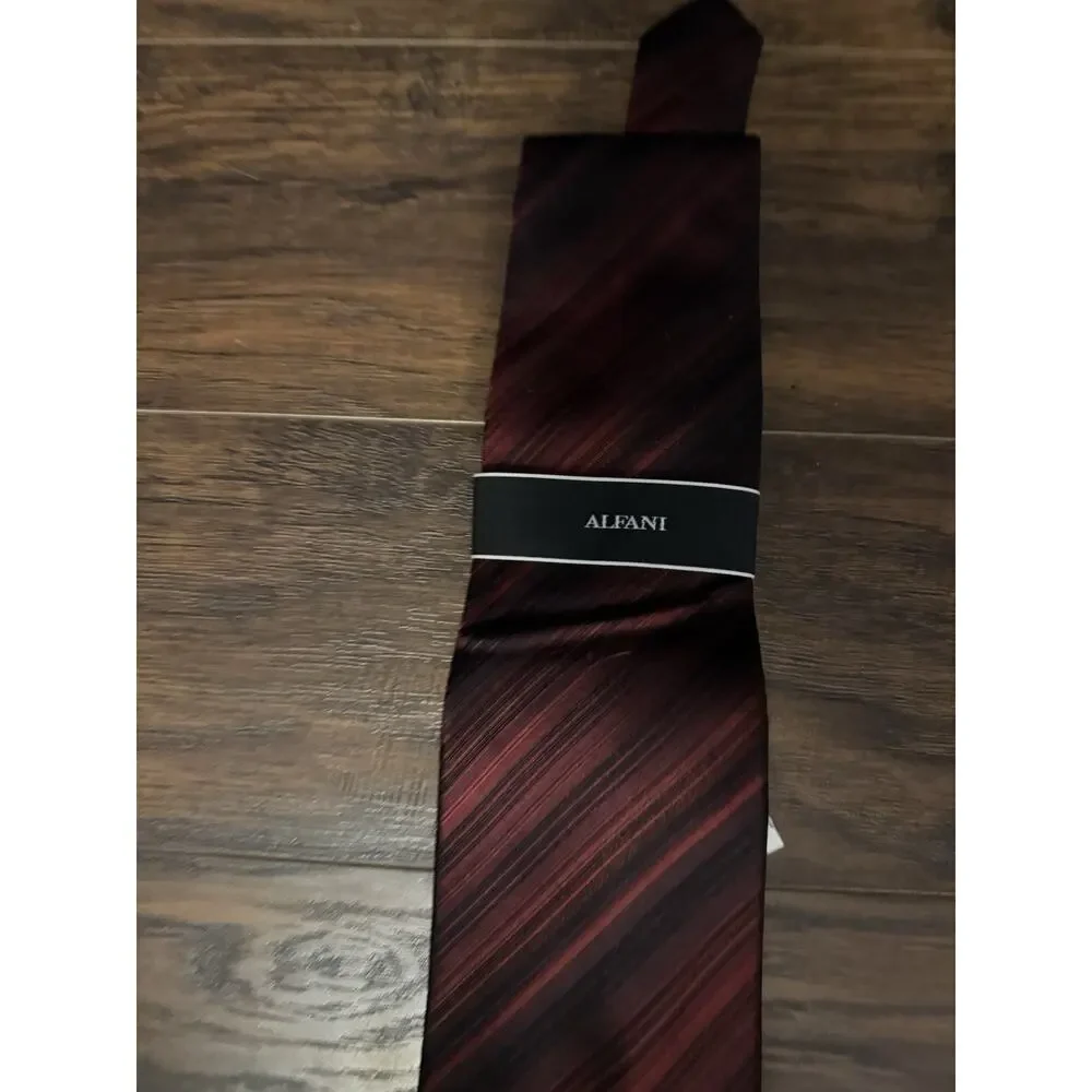 Alfani Men's Stripe Silk Tie Red Black Midnight Stripe